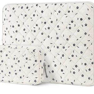 Quilted White Floral Mattress Cover with Matching Pouch